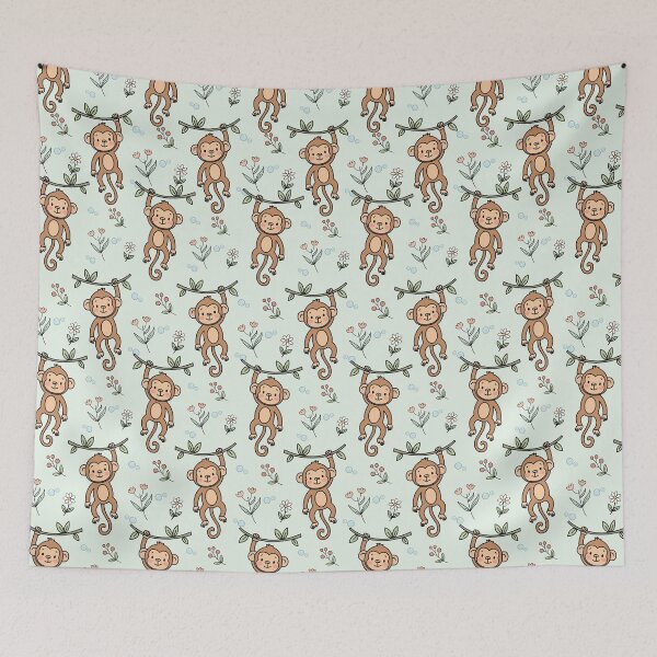 Item preview, Cute Little Monkey Hanging Seamless Pattern designed and sold by prapapon.