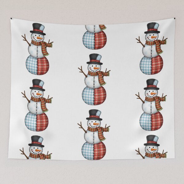 Item preview, Cozy Patchwork Snowman Winter Plaid Quilt Folk Art Design designed and sold by Luminari Creations.