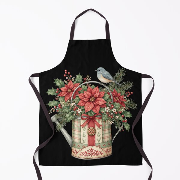 Item preview, Vintage Christmas Botanical Watering Can Poinsettia Bluebird designed and sold by CF_VintageDesign.