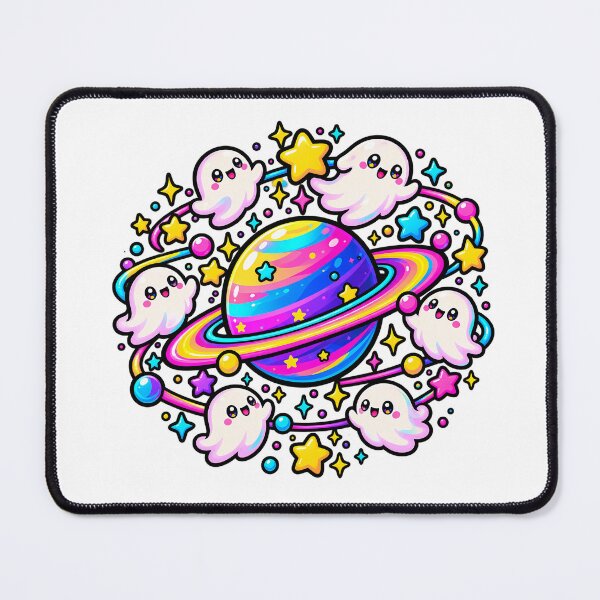 Item preview, Tiny Cute Ghosts Orbiting Neon Planet designed and sold by Thai Vibe Studio.