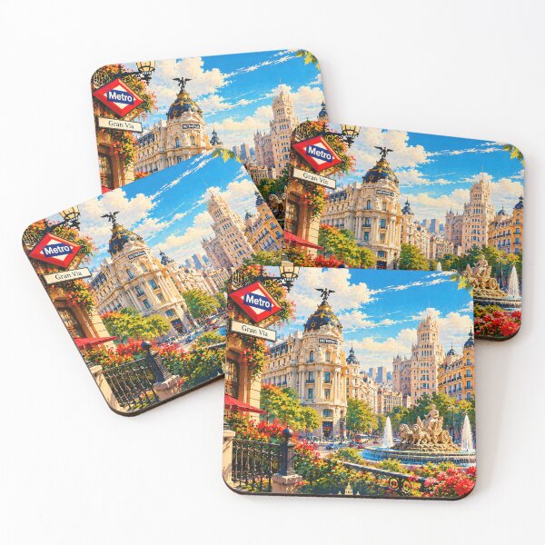 Item preview, Vintage Madrid Spain Travel Poster - Gran Vía & Cibeles Fountain designed and sold by TAOptimus .