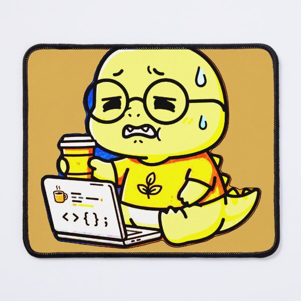 Item preview, Stressed-Out Dino Programmer with Coffee and Kawaii Code designed and sold by AstronautMerch.