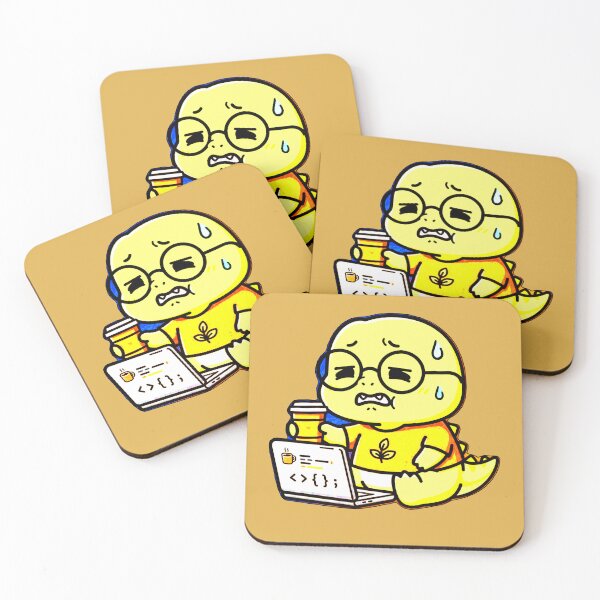 Item preview, Stressed-Out Dino Programmer with Coffee and Kawaii Code designed and sold by AstronautMerch.