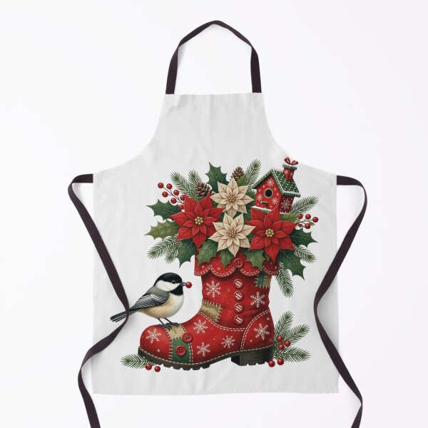 Item preview, Vintage Christmas Boot Poinsettia Chickadee Bird designed and sold by CF_VintageDesign.
