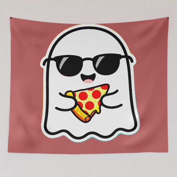 Item preview, Kawaii Ghost with Pepperoni Pizza and Halloween Sunglasses designed and sold by AstronautMerch.
