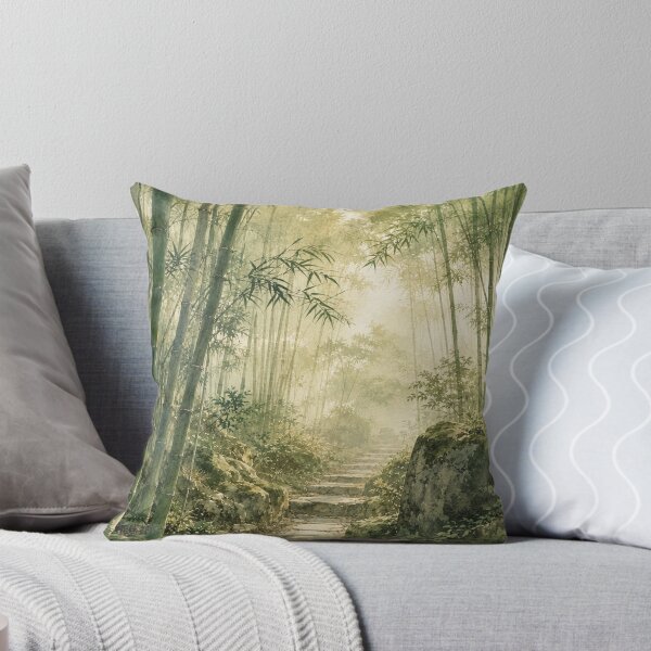 Item preview, Japanese Bamboo Forest Path Watercolor Painting designed and sold by vekotpu.