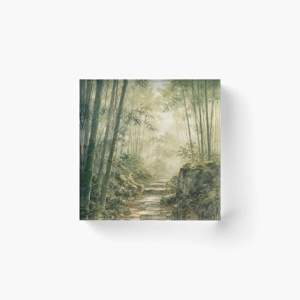 Item preview, Japanese Bamboo Forest Path Watercolor Painting designed and sold by vekotpu.