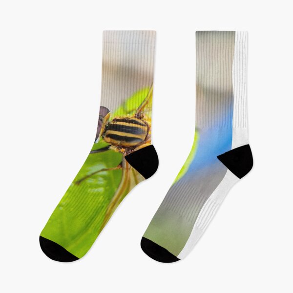 Item preview, Yellow Striped Hoverfly Resting On Wet Green Leaf designed and sold by annendho.