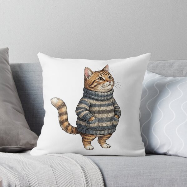 Item preview, Cozy Tabby Cat in Knit Turtleneck Sweater Vintage Whimsical Cottagecore Illustration    designed and sold by raedattia.