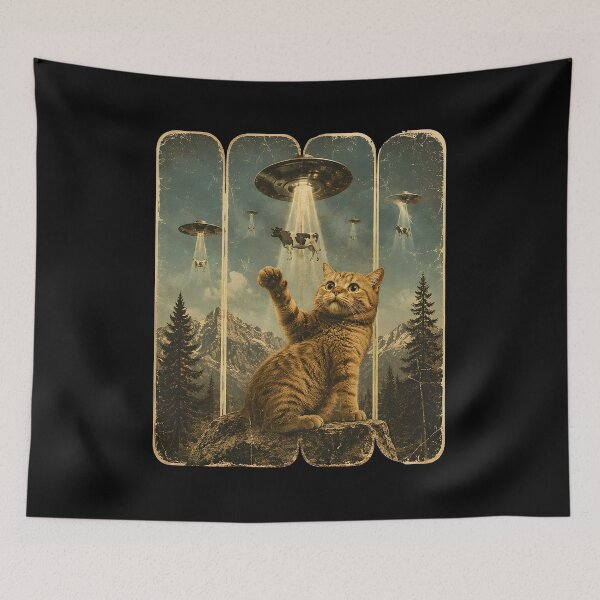 Item preview, Funny Cat Selfie UFO Alien cows Kid Men designed and sold by MathiasFuchs.