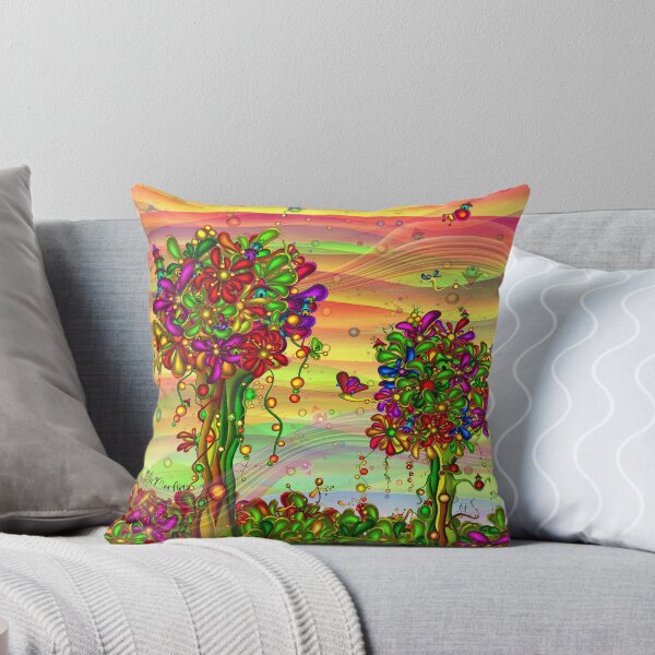 Item preview, Whimsical Fantasy Trees in a Rainbow Sky – Trippy Psychedelic Flowers with Tiny Hidden Houses | Colorful Dopamine Decor designed and sold by Ofir mor.
