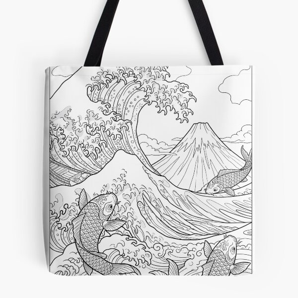 Item preview, Great Wave & Koi Line Art – Mount Fuji Coloring Page designed and sold by MJVolt.