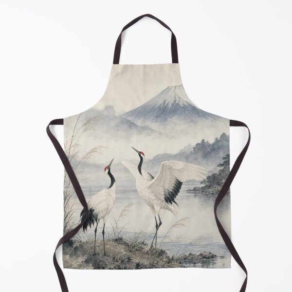 Item preview, Japanese Cranes and Mount Fuji Watercolor Painting designed and sold by vekotpu.