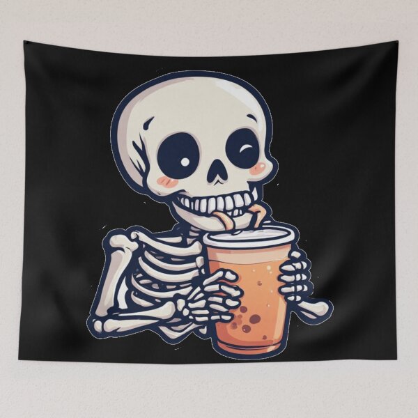 Item preview, Funny Blushing Skeleton Sipping Boba Bubble Tea Halloween designed and sold by Digital Design Art.