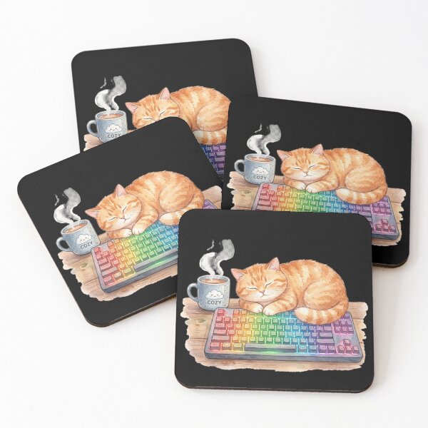 Item preview, Cute Sleeping Cat on RGB Mechanical Keyboard designed and sold by bvdesignart.