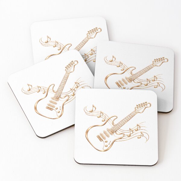 Item preview, Golden Electric Guitar with Musical Notes – Elegant Music Art designed and sold by CalmMandala.