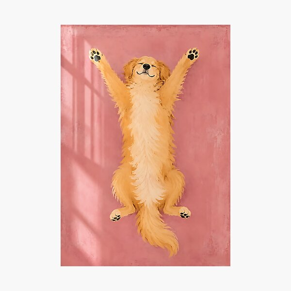 Item preview, Sleeping Golden Retriever Stretching Pink Rug designed and sold by artswag.