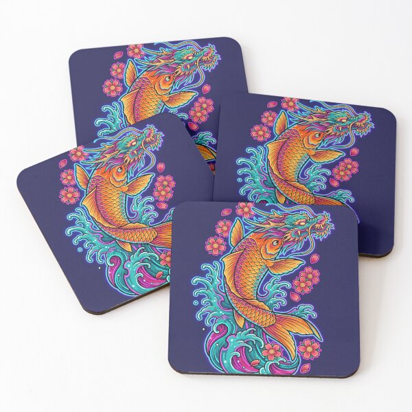 Aperçu de l'œuvre Dragon Koi Néon – Art du tatouage japonais aux couleurs vives créée et vendue par MJVolt.