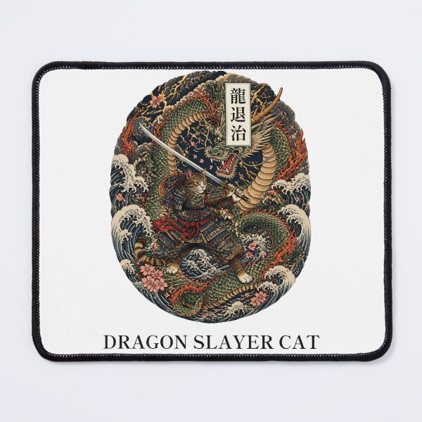 Item preview, Samurai Cat vs Dragon with Japanese Title 龍退治 | Ukiyo-e Cat | Japanese Design designed and sold by JapanMemoir.