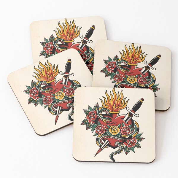 Item preview, Sacred Heart & Snake – Traditional Tattoo Flash designed and sold by MJVolt.