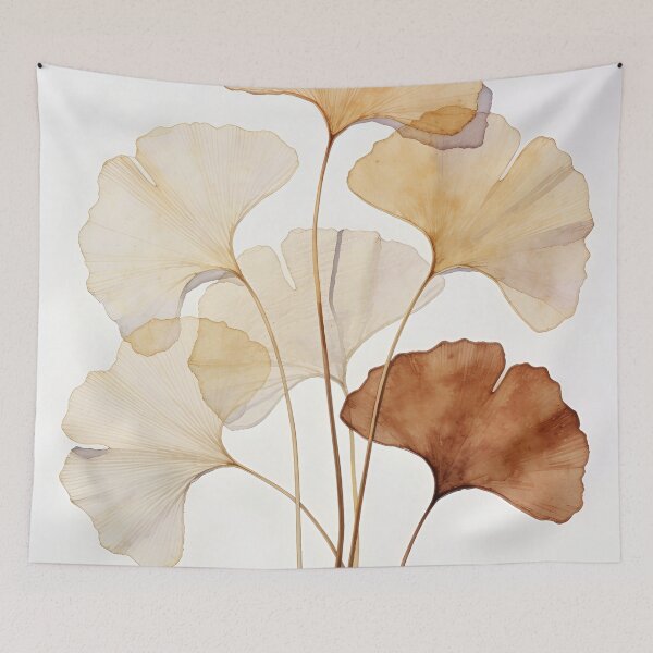 Item preview, Dried Ginkgo Biloba Leaves Watercolor - Beige Minimalist Botanical Wall Art designed and sold by sana designer.
