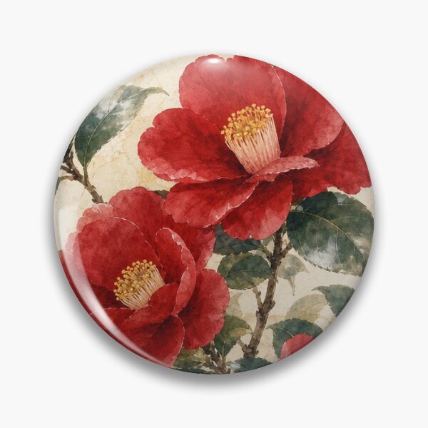 Item preview, Red Camellia Japanese Botanical Watercolor Painting designed and sold by vekotpu.