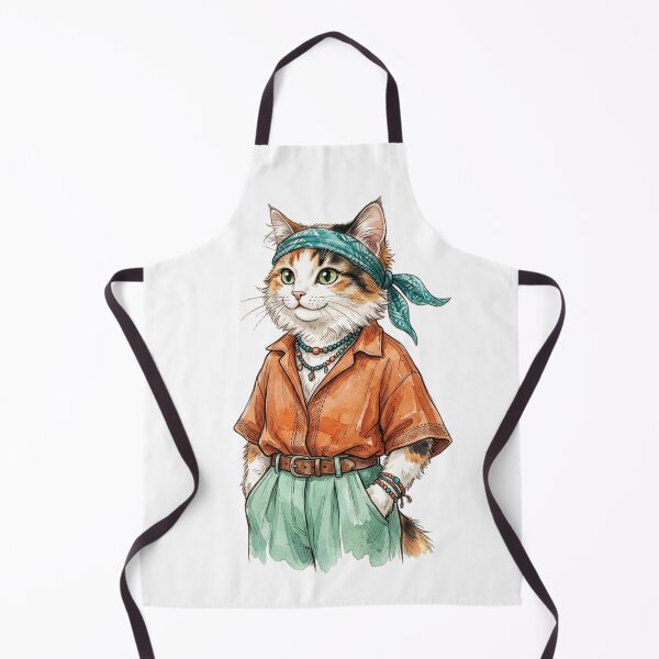 Item preview, Boho Calico Cat in Headscarf Vintage Hippie Traveler Watercolor Illustration    designed and sold by raedattia.