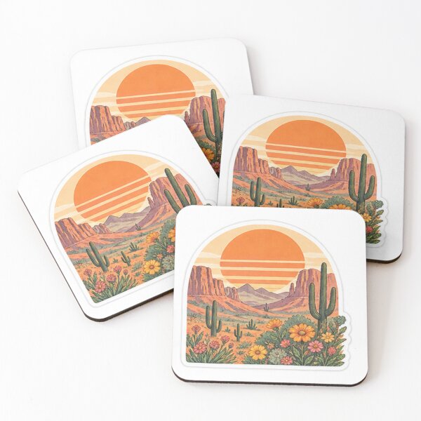Item preview, Retro Orange Sunset over Desert Cactus and Wildflowers designed and sold by manexus.
