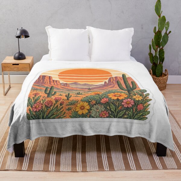 Item preview, Retro Orange Sunset over Desert Cactus and Wildflowers designed and sold by manexus.