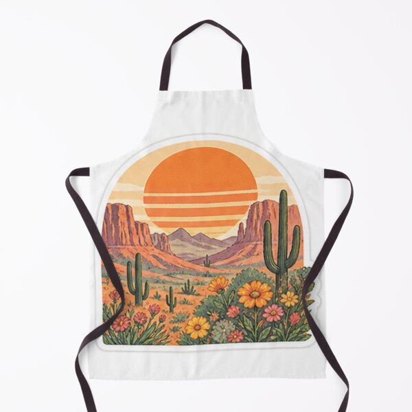 Item preview, Retro Orange Sunset over Desert Cactus and Wildflowers designed and sold by manexus.