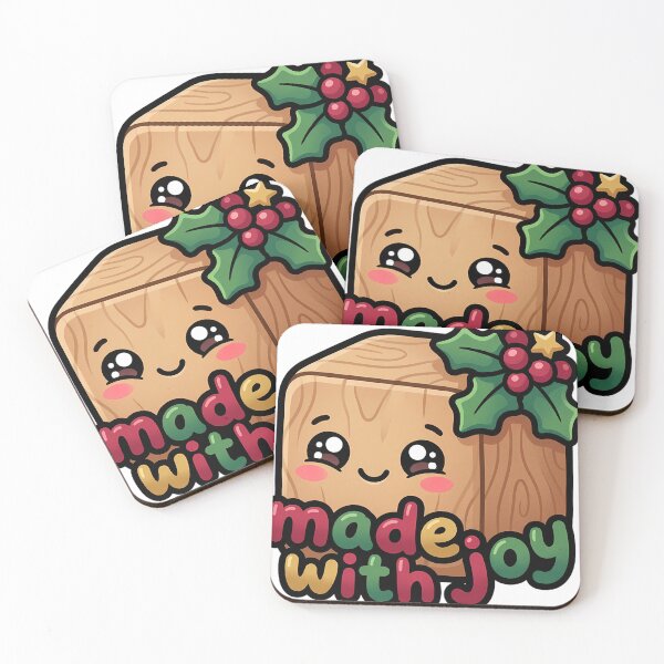 Item preview, Kawaii Christmas Wooden Block with a Happy Face - Made with Joy designed and sold by pumsquare.