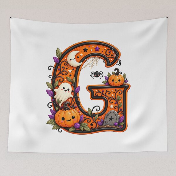 Item preview, Cute Halloween Letter G Ghost Pumpkin Spider Moon designed and sold by Phil Ben.
