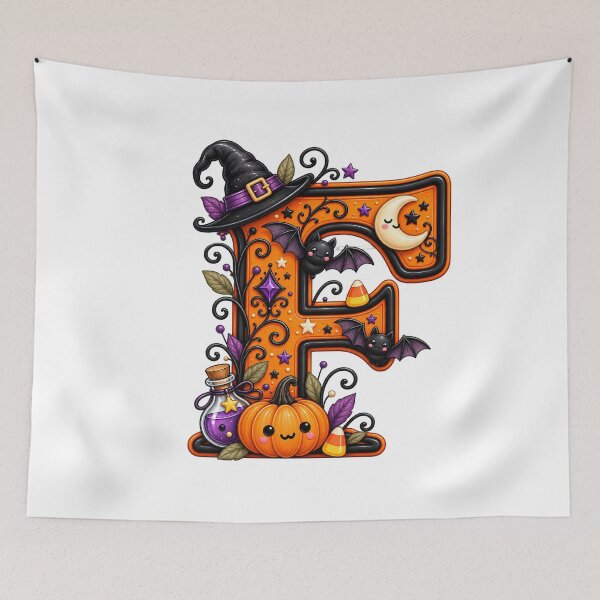 Item preview, Cute Halloween Letter F Witch Hat Pumpkin Bats designed and sold by Phil Ben.