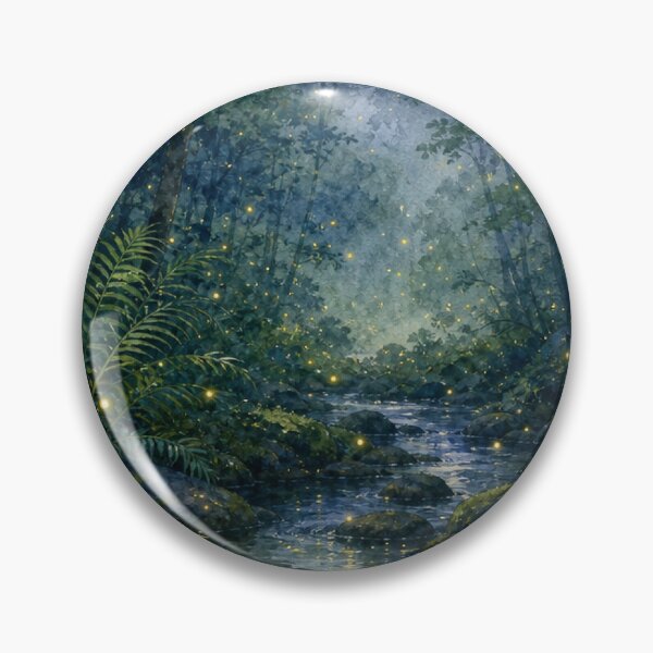Item preview, Japanese Fireflies in Enchanted Forest River Watercolor designed and sold by vekotpu.