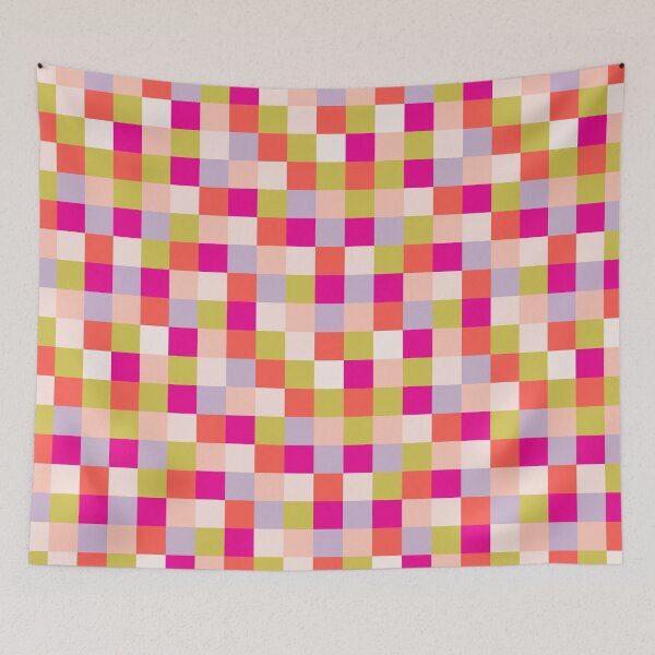 Item preview, Fun Whimsical Warm Toned Magenta Pink Purple Green Orange Square Checkered Pattern designed and sold by Yulia Saraswati.