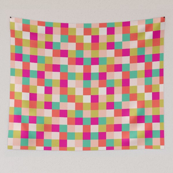 Item preview, Fun Whimsical Colorful Aquamarine Magenta Pink Purple Green Orange Square Checkered Pattern designed and sold by Yulia Saraswati.