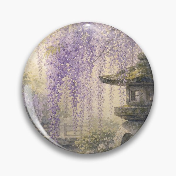 Item preview, Japanese Wisteria Garden and Stone Lantern Watercolor designed and sold by vekotpu.