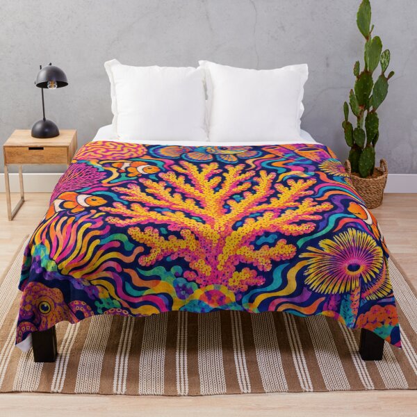 Item preview, Reef Bloom — Psychedelic Coral Reef, Colourful Tropical Fish & Octopus Poster designed and sold by mushizaman.