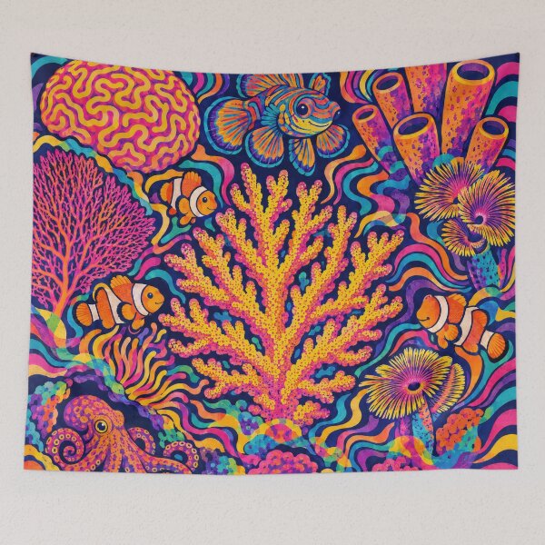 Item preview, Reef Bloom — Psychedelic Coral Reef, Colourful Tropical Fish & Octopus Poster designed and sold by mushizaman.