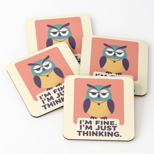 Item preview, Im Fine Im Just Thinking Funny Grumpy Owl Sarcastic Introvert Quote designed and sold by Dogandesighn.