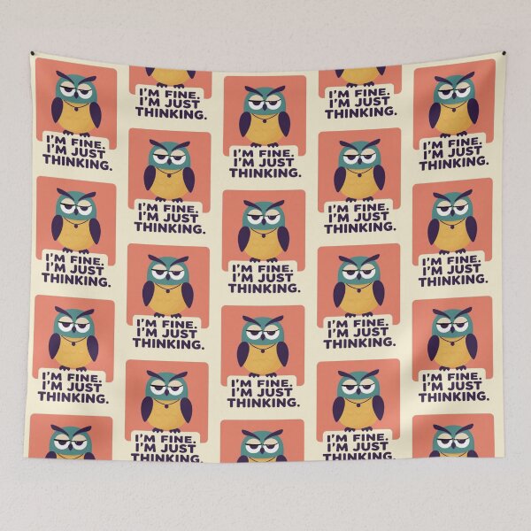 Item preview, Im Fine Im Just Thinking Funny Grumpy Owl Sarcastic Introvert Quote designed and sold by Dogandesighn.