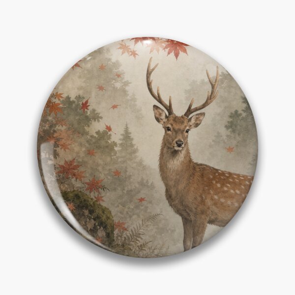 Item preview, Japanese Deer and Autumn Maple Leaves Watercolor Painting designed and sold by vekotpu.