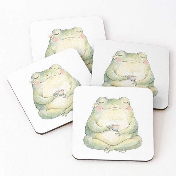 Item preview, Peaceful Tea Drinking Frog Watercolor Art  designed and sold by Digitalphoto4u.