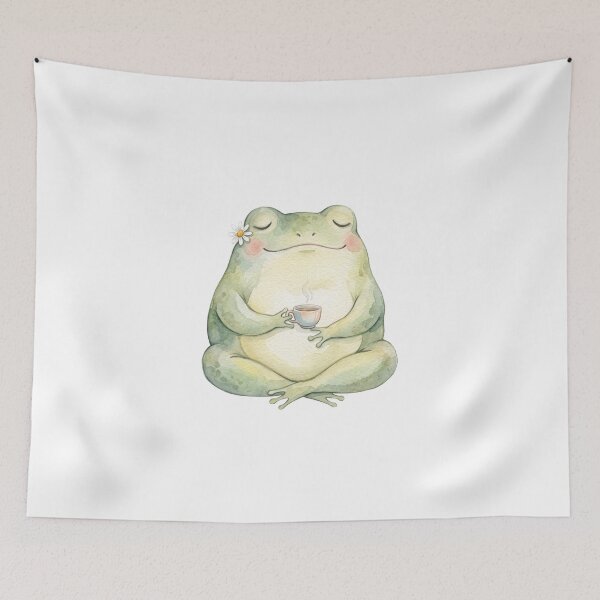 Item preview, Peaceful Tea Drinking Frog Watercolor Art  designed and sold by Digitalphoto4u.