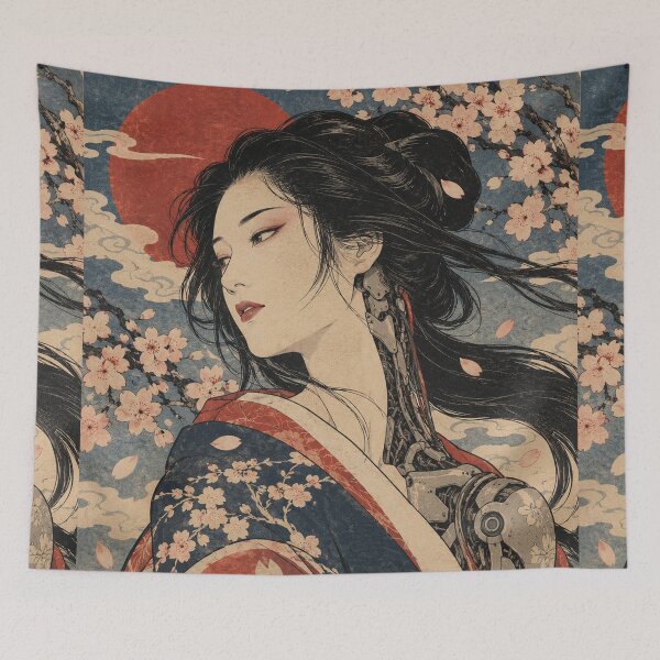 Item preview, Japanese Cyberpunk Geisha - Cyborg Maiden Under Cherry Blossoms designed and sold by bapupa.