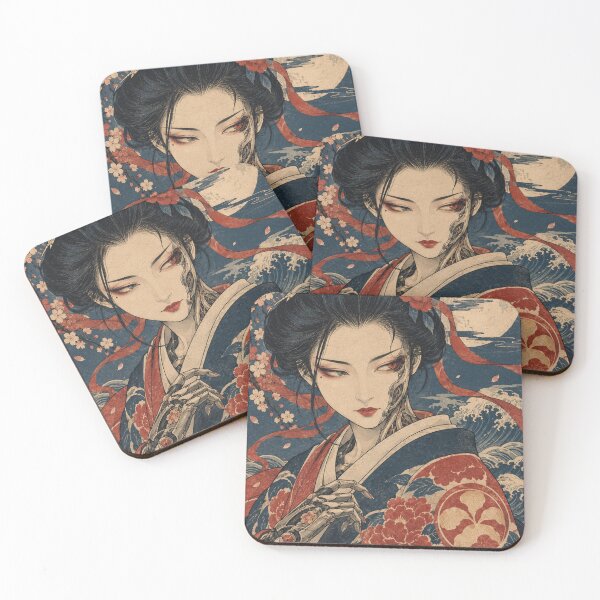 Item preview, Japanese Cyberpunk Geisha - Robotic Beauty Beneath Full Moon designed and sold by bapupa.