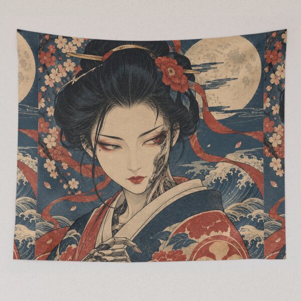 Item preview, Japanese Cyberpunk Geisha - Robotic Beauty Beneath Full Moon designed and sold by bapupa.