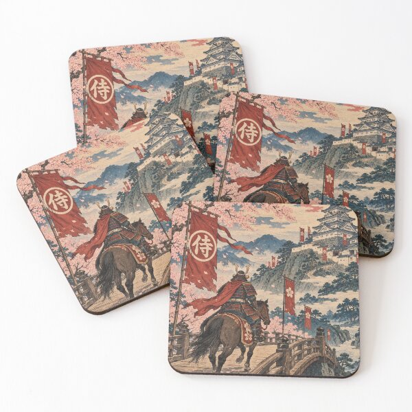 Item preview, Feudal Japan - Mounted Samurai Crossing Bridge to Castle designed and sold by bapupa.