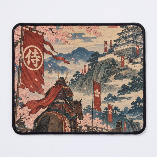 Item preview, Feudal Japan - Mounted Samurai Crossing Bridge to Castle designed and sold by bapupa.