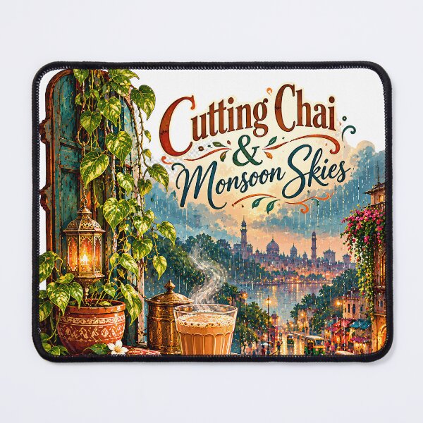 Item preview, Cutting Chai Monsoon Hindi Indian Rain Art designed and sold by MysticCanvasAi.